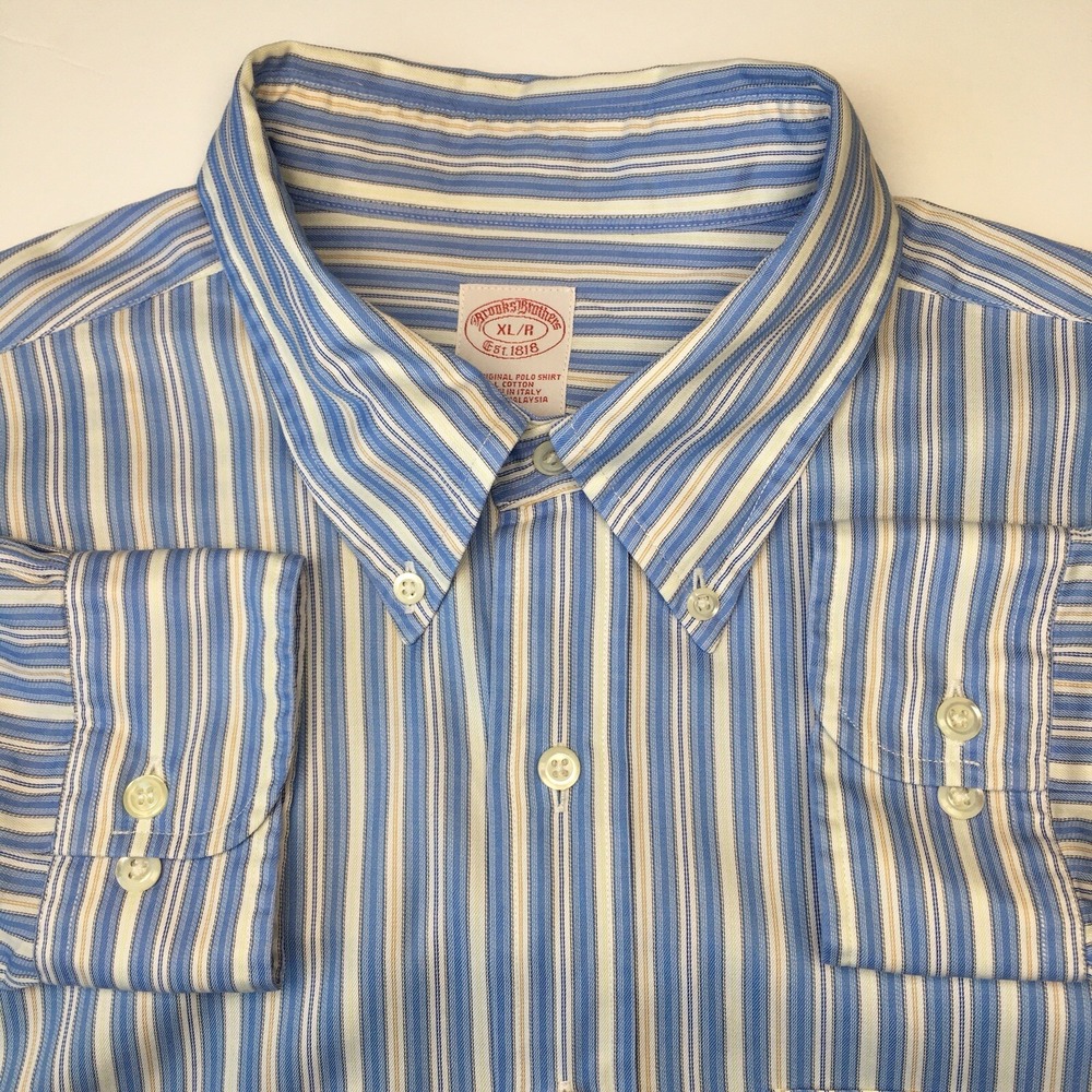 Brooks Brothers Dress Shirt Mens XL/R Blue Stripe Button Down Long Sleeves